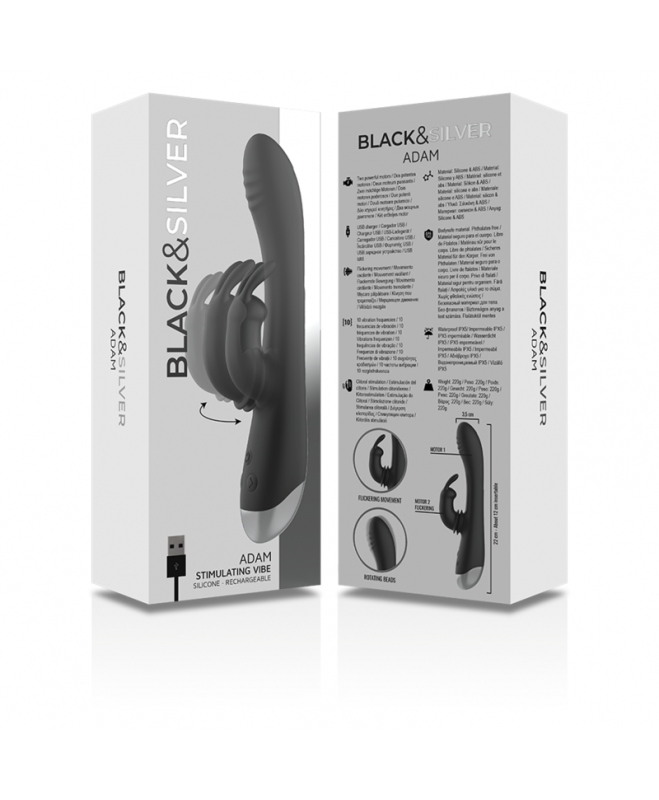 BLACK&SILVER - ADAM STIMULIAVIMAS VIBE SILICONE PAKRAUJAMAS JUODAS 10