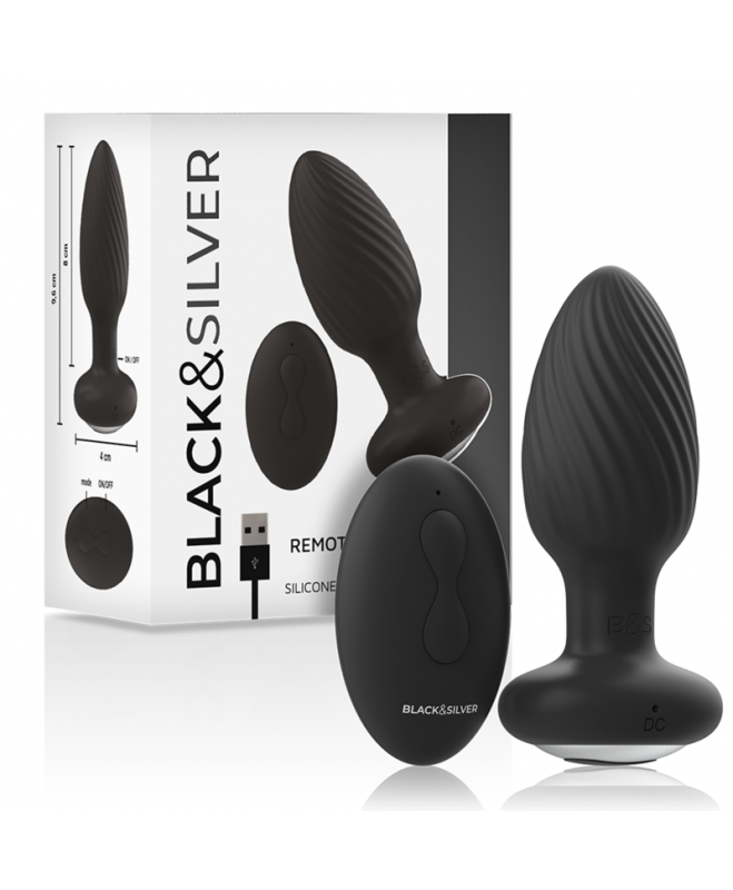 BLACK&SILVER - WELLS ANAL PLUG SILIKONINIS NUOTOLINIO VALDYMAS 2