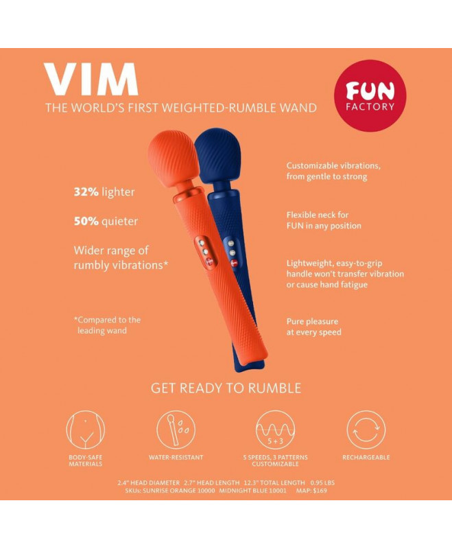 FUN FACTORY – VIM SILICONE ĮKRAUJAMAS VIBRAVIMAS SVERINIS RUMBLE WAND MIDNAKTIES MĖLYNAS 6