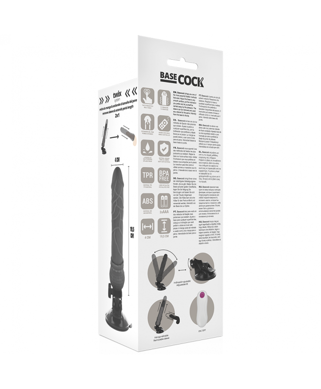 BASECOCKÃÂ – REALIŠKAS VIBRATORIUS NUOTOLINIO VALDYMAS JUODAS 19,5 CM 6