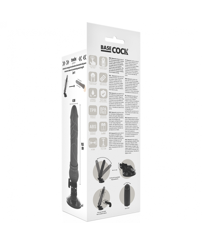 BASECOCKÃÂ – REALIŠKAS VIBRATORIUS NUOTOLINIO VALDYMAS JUODAS 19,5 CM 6