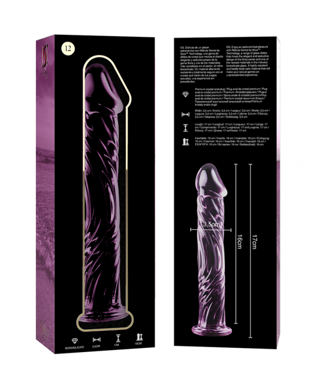 IBIZAÃÂ SERIJA NEBULA - 12 MODELIS DILDO BOROSILIKATINIS STIKLAS 17 X 3,5 CM RAUŽAS 4