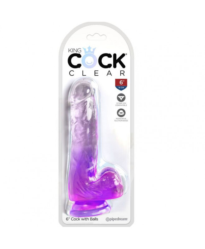 KING COCK CLEAR - REALISTUS PRIS SU KAMULIAIS 13,5 CM PURPURINIS 2