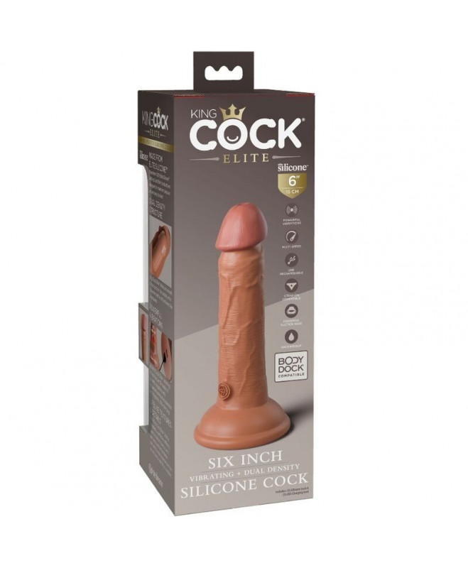 KING COCK ELITE – REALISTINIS DILDO VIBRAVIMAS IR SILIKONINĖ 15,2 CM KARAMELĖ 5