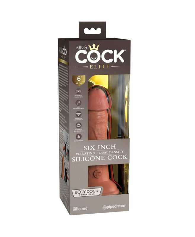 KING COCK ELITE – REALISTINIS DILDO VIBRAVIMAS IR SILIKONINĖ 15,2 CM KARAMELĖ 6