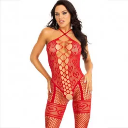 LEG AVENUE - BODYSSTOCKING NECK HALTER RED Hearts RED