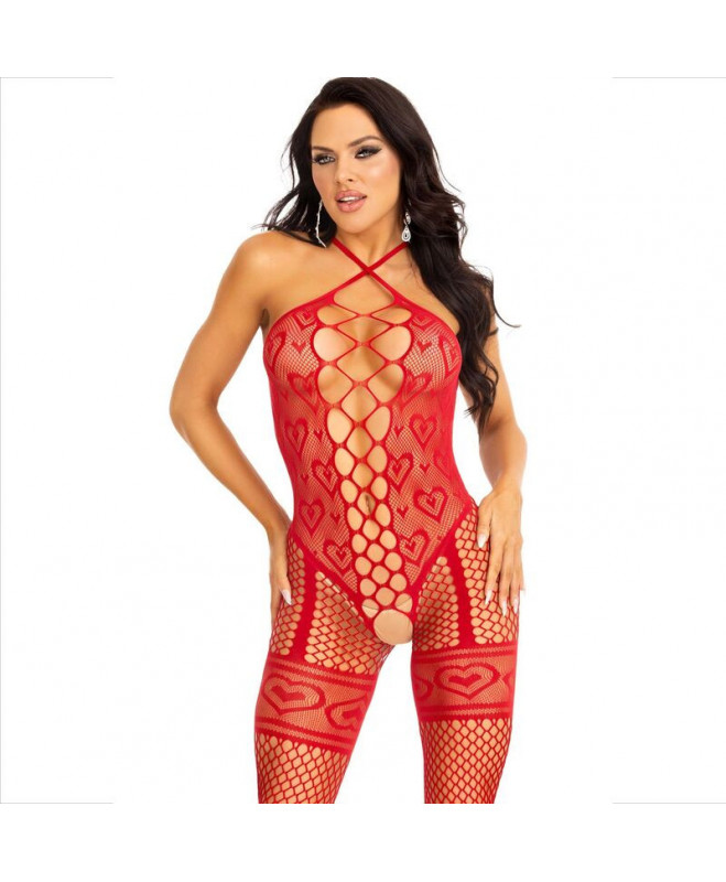 LEG AVENUE - BODYSSTOCKING NECK HALTER RED Hearts RED