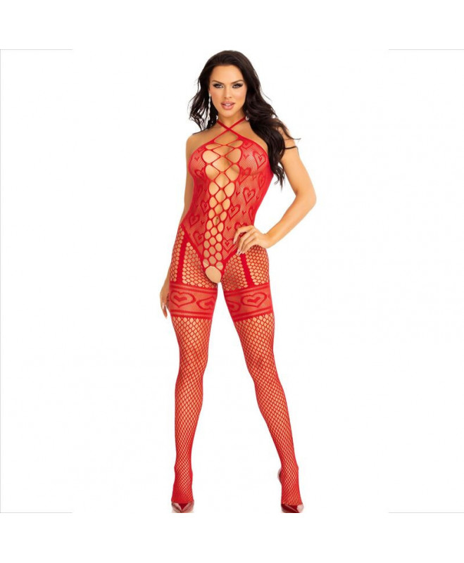 LEG AVENUE - BODYSSTOCKING NECK HALTER RED Hearts RED 4