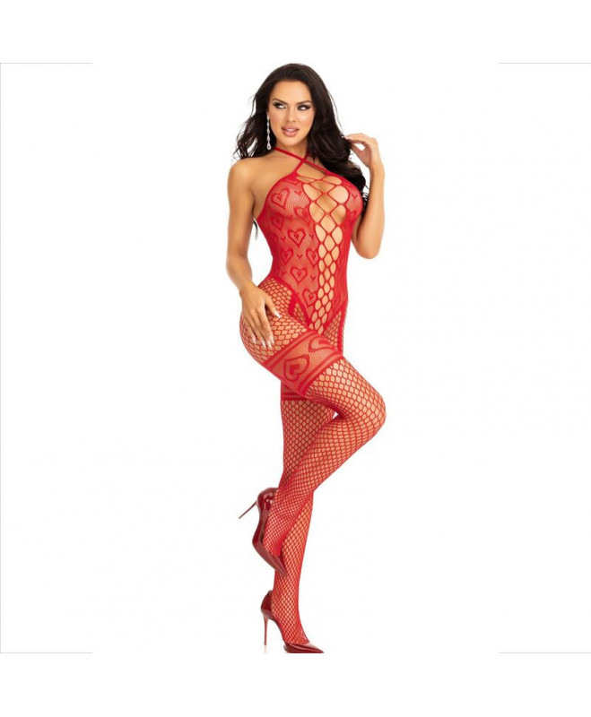 LEG AVENUE - BODYSSTOCKING NECK HALTER RED Hearts RED 5