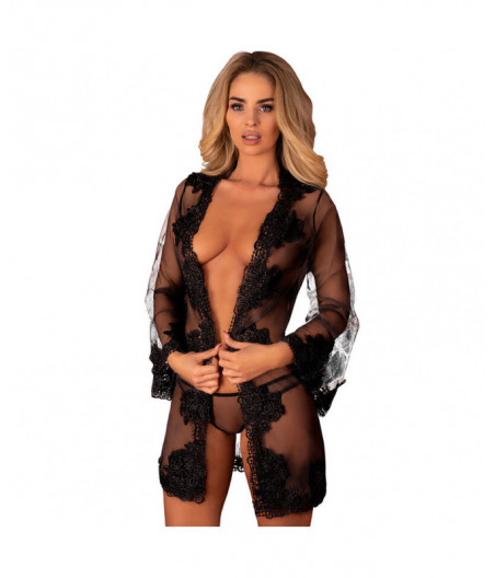 LIVCO CORSETTI FASHION - HERINA DRESSING GOWN + PANTY BLACK ONE SIZE