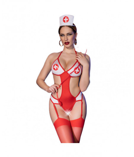 CHILIROSE - CR 4631 SET BODYSUIT NURSE CROTCHLESS RED