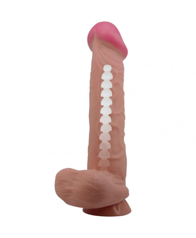 PRETTY LOVE - SLIDING SKINS SERIJA REALISTINIS DILDO SU SKIDANČIU ODOS SIURBIMUMU RUDA 26 CM 5