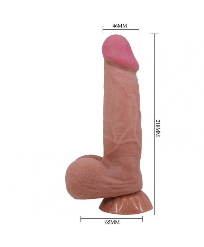 PRETTY LOVE - SLIDING SKINS SERIJOS REALISTINIS DILDO SU SKIDANČIU RUDOS ODOS SIURBIMUMU 21,8 CM 6