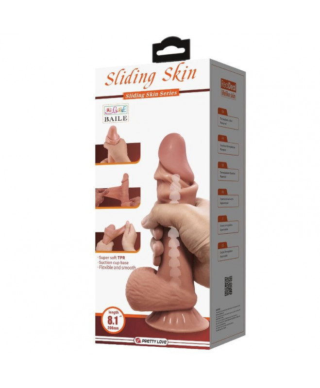 PRETTY LOVE - SLIDING SKINS SERIJOS REALISTINIS DILDO SU SKIDANČIU RUDOS ODOS SIURBIMUMU 21,8 CM 7