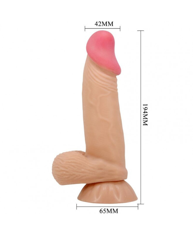 PRETTY LOVE - SLIDING SKINS SERIJOS REALISTINIS DILDO SU SKIDANČIU ODOS SIURBIMUMU 19,4 CM 6