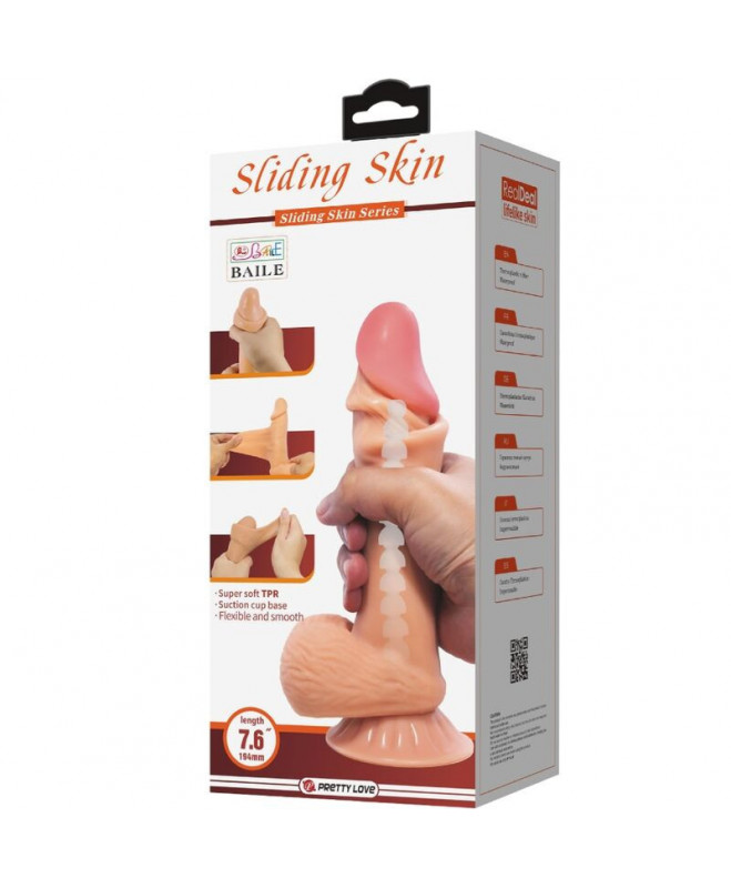 PRETTY LOVE - SLIDING SKINS SERIJOS REALISTINIS DILDO SU SKIDANČIU ODOS SIURBIMUMU 19,4 CM 7