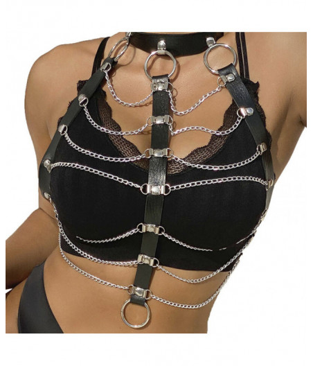 SUBBLIME - CHEST HARNESS LEATHER CHAINS BLACK ONE SIZE