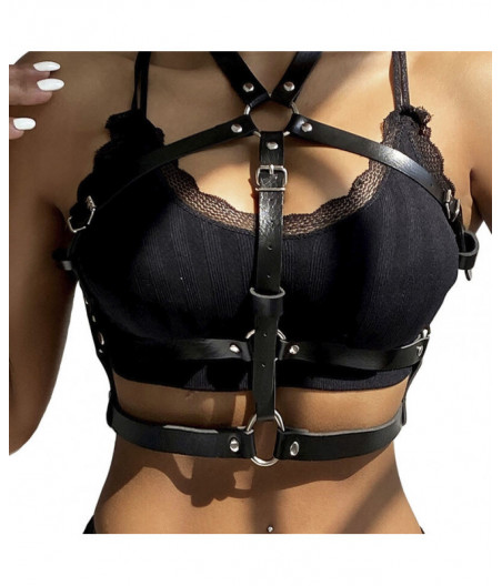 SUBBLIME - LEATHER RING CHEST HARNESS BLACK ONE SIZE