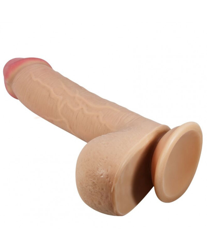 PRETTY LOVE - SLIDING SKINS SERIJOS REALISTINIS DILDO SU SKIDANČIU ODOS SIurbimo puodeliu, 23,4 CM