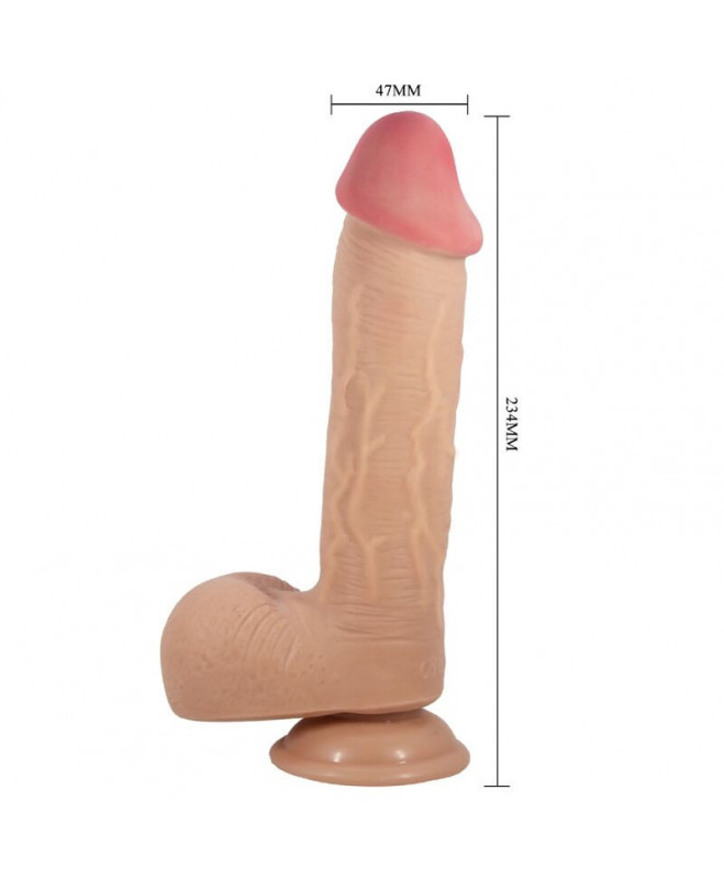 PRETTY LOVE - SLIDING SKINS SERIJOS REALISTINIS DILDO SU SKIDANČIU ODOS SIurbimo puodeliu, 23,4 CM 4