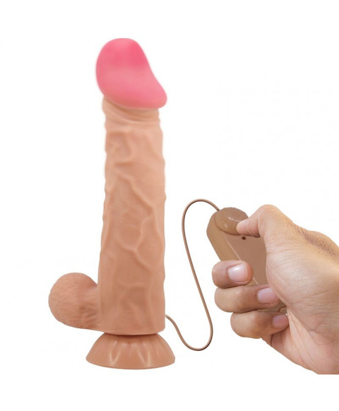 PRETTY LOVE - SLIDING SKINS SERIJOS REALISTINIS DILDO SU SKIDANČIU ODOS SIurbimo puodeliu, 24 CM