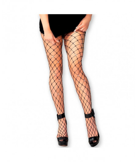 CHILIROSE - CR 4655 RHINESTONE NET TIGHTS BLACK S/M