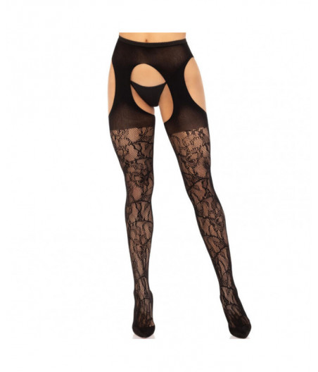 LEG AVENUE - LACE GARTER STOCKINGS BLACK