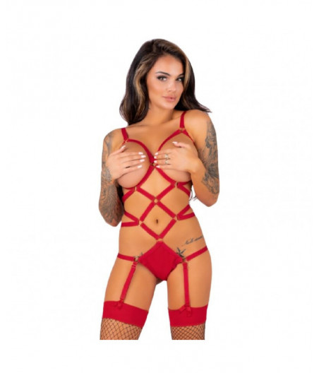 LIVCO CORSETTI FASHION - THIARA LC 20213 SET BODY + STOCKINGS RED