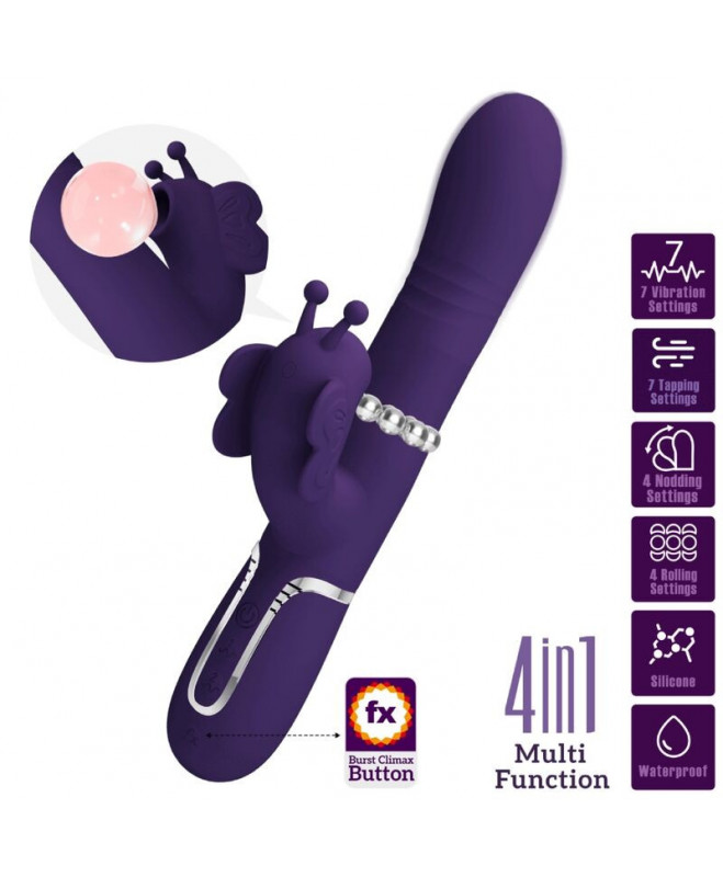 PRETTY LOVE – DAUGIAFUNKCINIS TRIUŠIO VIBRATORIAUS 4 IN 1 BUTTERFLY PURPLE 10