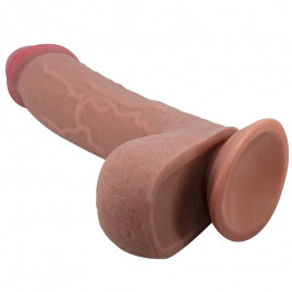 PRETTY LOVE - SLIDING SKINS SERIJOS REALISTINIS DILDO SU SKIDANČIU ODOS SIURBIMUMU RUDA 23,4 CM