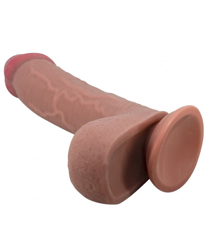 PRETTY LOVE - SLIDING SKINS SERIJOS REALISTINIS DILDO SU SKIDANČIU ODOS SIURBIMUMU RUDA 23,4 CM