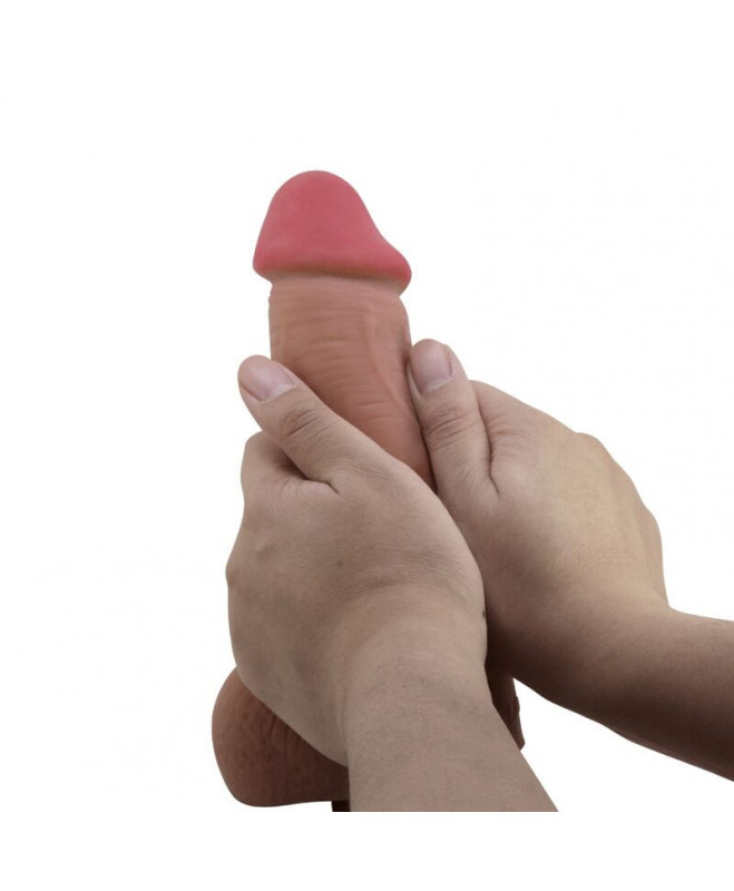 PRETTY LOVE - SLIDING SKINS SERIJOS REALISTINIS DILDO SU SKIDANČIU ODOS SIURBIMUMU RUDA 23,4 CM 3