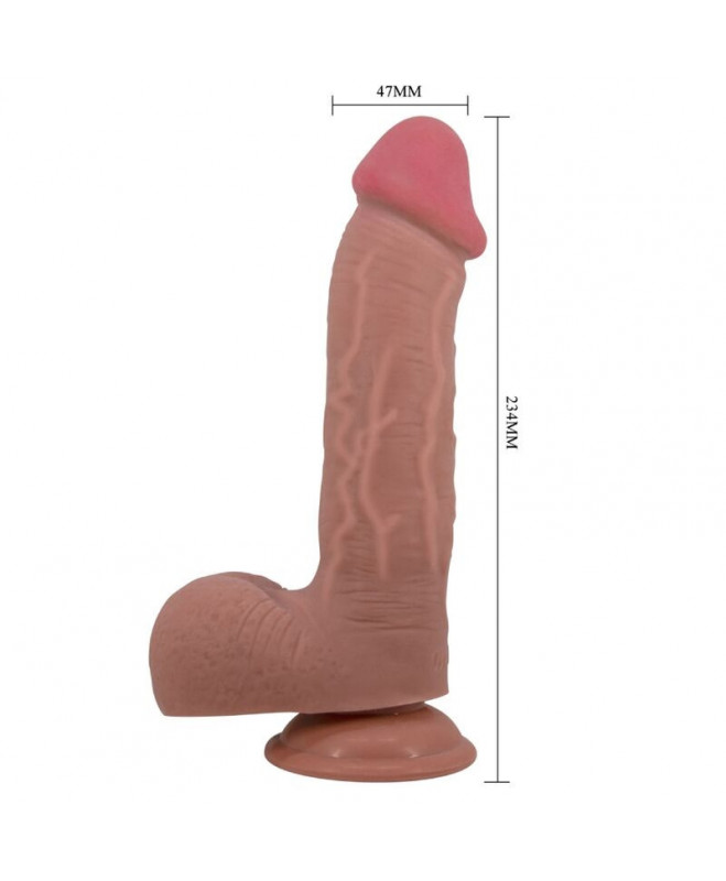 PRETTY LOVE - SLIDING SKINS SERIJOS REALISTINIS DILDO SU SKIDANČIU ODOS SIURBIMUMU RUDA 23,4 CM 4